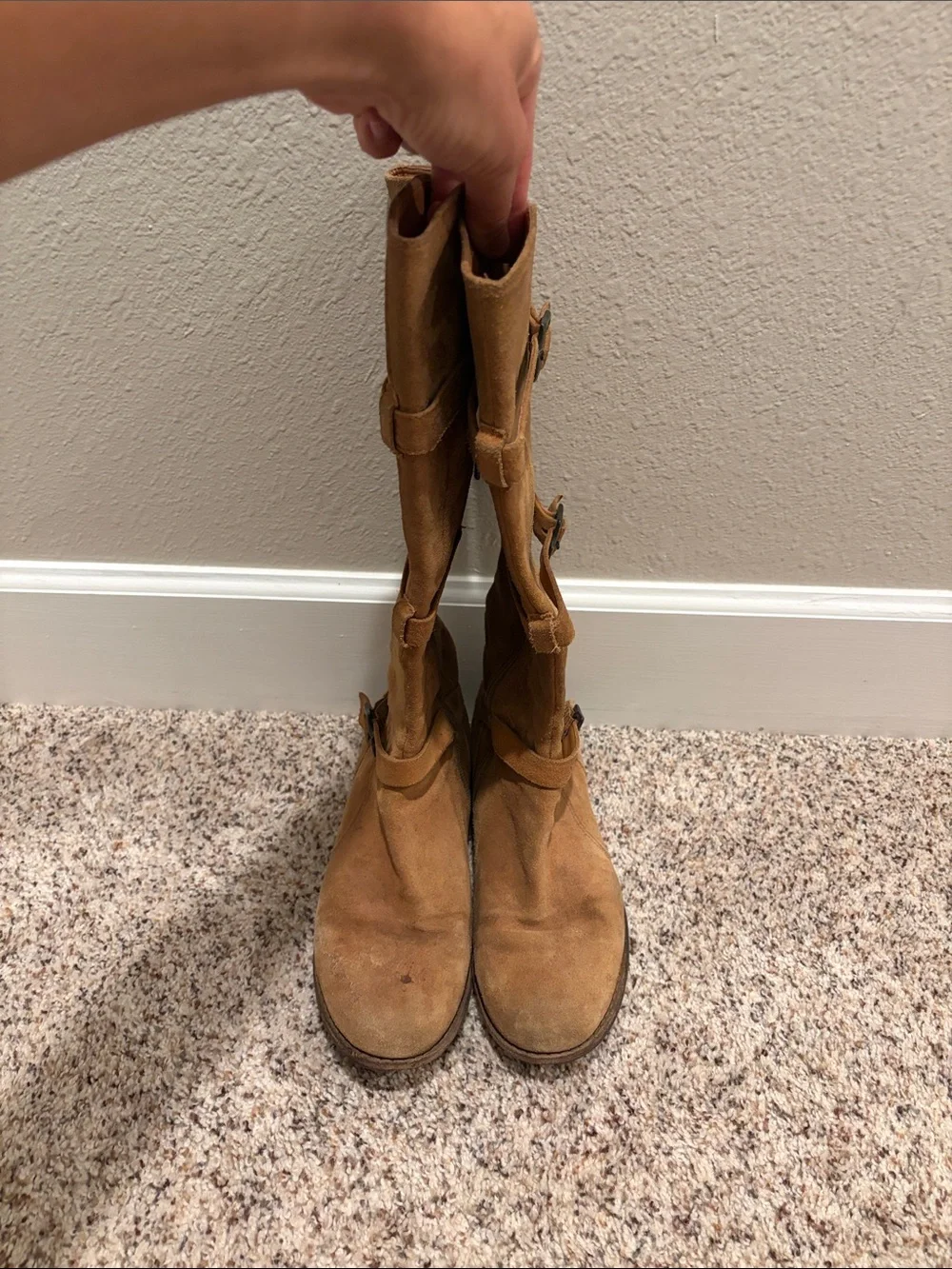 Gianni Bini Tan Suede Over-the-Knee Buckle Boots